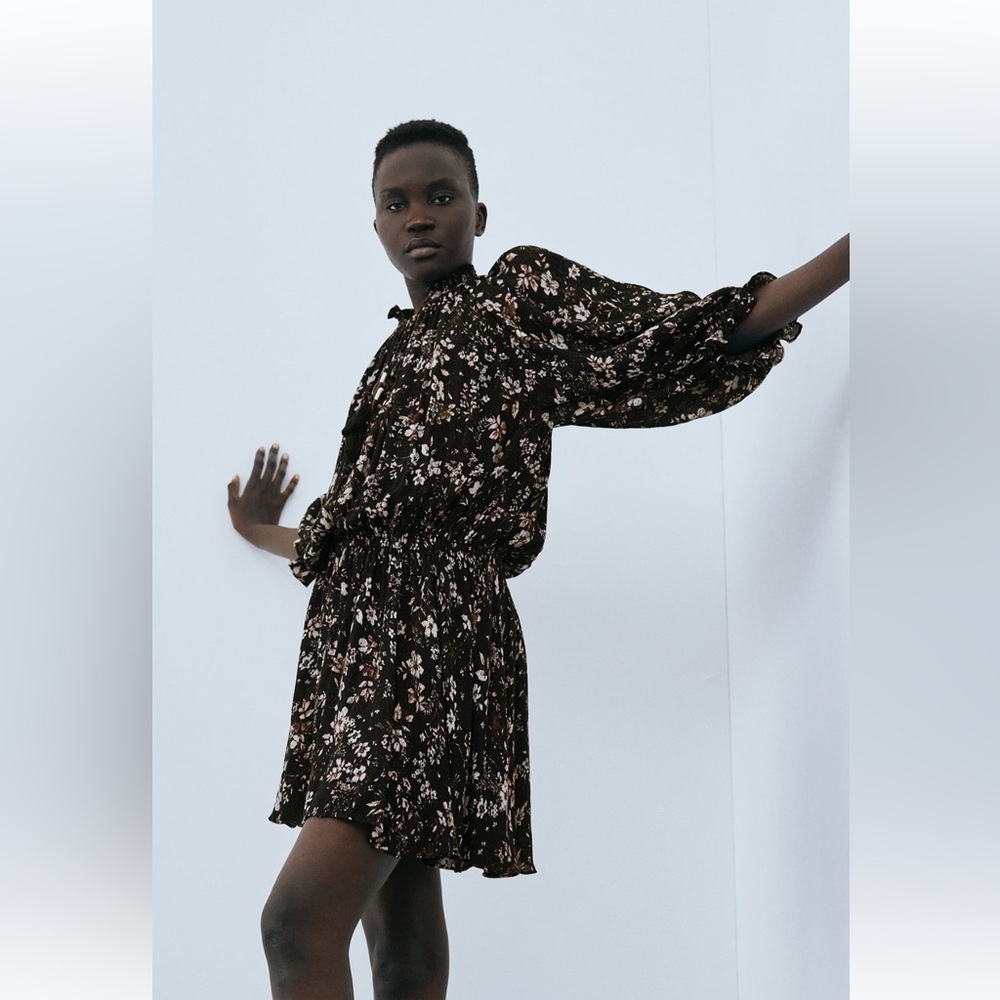 Zara black floral print mini dress, size sm